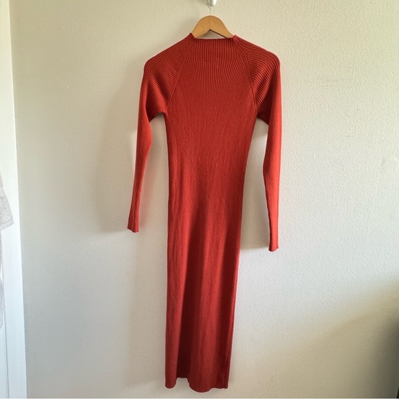 Aritzia Wilfred Alchemy Orange Ribbed Knit Bodycon Slit MIDI Dress Size Medium - Picture 4 of 9